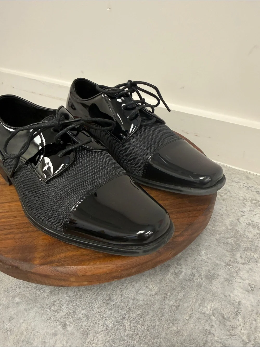 Stacy Adams Black Patent & Knit Lace-Up Dress Oxfords